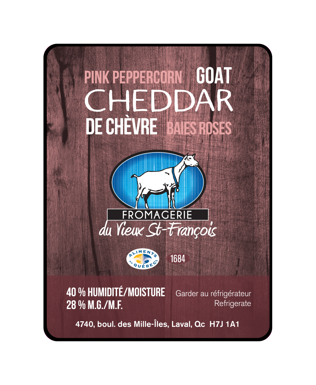 Étiquette - Pink peppercorn goat cheddar
